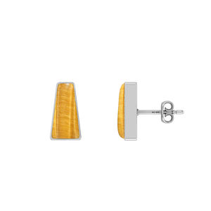 Boucles d'oreilles clous en argent sterling 925 de qualité supérieure, œil de tigre, forme carrée semi-trillion, fermoir papillon, sertissage clos, mariage - Product Image 1