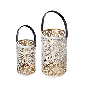 Estrella marroquí Cutwork diseño doble tono hierro cilíndrico linterna hecho a mano último hogar decorativo Navidad acento vela votiva - Product Image 1