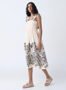 Vestido escalonado algodón bordado azteca crema cachemir Bombay - Product Image 6