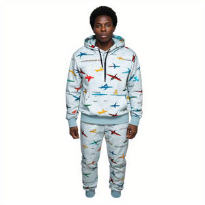 Chándal de Terry francés de fabricante de ropa de calle, chándal holgado con estampado gráfico personalizado, chándal con capucha y cremallera para hombre - Product Image 4