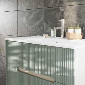 60cm <b>Suspended</b> Bathroom Cabinet in Ice Oak and Marseille Sage Green Bathroom <b>Sets</b> - Product Image 2