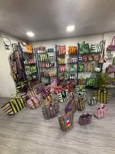 Stylish Everyday Recycled <b>Nylon</b> Colorful Woven Striped Handbag Compact Lightweight Eco-friendly Reusable for Supermarket Use - Product Image 6