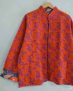 Veste matelassée faite à la main, veste en coton à imprimé bloc pour femmes, manteau court d'hiver, veste à manches longues, veste à imprimé floral - Product Image 4