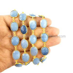 Pierre précieuse Turquoise taille 10-14mm plaqué or connecteur de lunette chaîne laiton métal pierre précieuse chaîne de lunette - Product Image 6