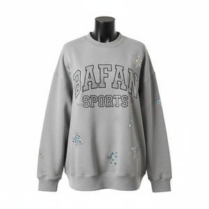 <b>Women</b> Oversize Sweatshirt GSM <b>Fleece</b> Fabric <b>Grey</b> Color Rhinestone Custom Logo Casual Fashion Style <b>Women</b> breathable Sweatshirt - Product Image 6