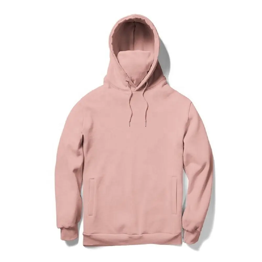 Custom Logo Cotton Polyester Plain Blank Pullover Style Men Hoodie Pink Fleece Hoodie With Face Cover Masked For Men