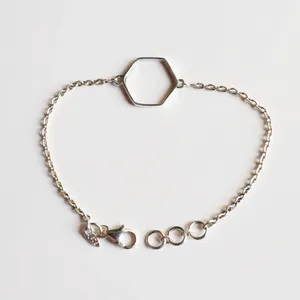 Pulsera de ajuste en blanco Collet 5x5 MM a 30x30 MM Forma hexagonal Bisel de piedras preciosas Copa Collet en blanco Pulsera 7 "Pulgadas 925 Cadena de plata - Product Image 4