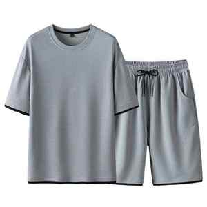 High Street Sportswear Ensembles de vêtements d'extérieur d'été pour hommes Mode Deux pièces Coton Respirant Surdimensionné T-shirt Shorts High Hommes - Product Image 5