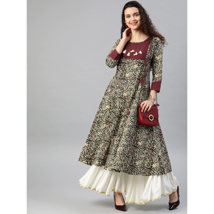 Algodón Kalamkari estampado Anarkali Kurta vestidos de noche elegantes - Product Image 6