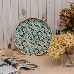 Plateau de panier en bambou tissé à la main, vaisselle, plateaux ronds tissés à la main, caddie plat de qualité, vente en gros OEM ODM disponible - Product Image 4