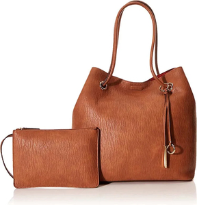 Sac fourre-tout classique pour femme en cuir véritable texture Saffiano, deux poignées, décoration à pompon, ouverture supérieure, sac à main décontracté pour usage quotidien - Product Image 4