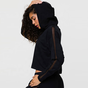 Sweat-shirt en molleton court de couleur unie pour femmes avec épaule tombante Style décontracté haut de printemps haut à capuche en gros - Product Image 6