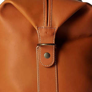 Leather Weekender <b>Duffel</b> <b>Bag</b> With Zipper Closure And Red Patch For Travel - Product Image 5
