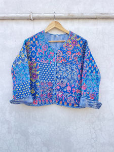 Indian Handmade Patchwork Cotton <b>Quilted</b> Bomber Jacket Vintage Peach New Style Reversible Women's Boho Coat Autumn Winter <b>Summer</b> - Product Image 2