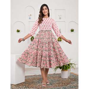 Vestido Casual Beige de Algodón Estampado, Transpirable, Talla XS, Diseño Personalizado, Largo hasta el Suelo, Elegante para Eventos Diurnos y Uso en el Hogar, Natural - Product Image 4
