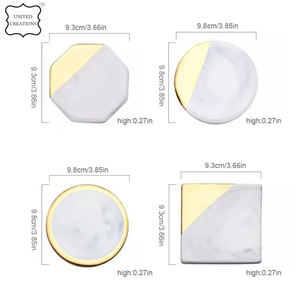 Juego de posavasos hechos a mano de oro blanco, posavasos de mármol de cerámica de estilo clásico personalizado con parte posterior de corcho para uso doméstico - Product Image 6