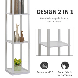 HOMCOM <b>Floor</b> Lamp with 3 Integrated <b>Shelves</b>, E27 Socket, 40W Power, Modern MDF Furniture, 26x26x160cm, White - Product Image 5