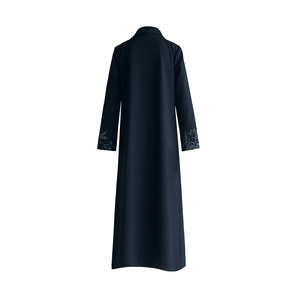 Abaya en jacquard noir à motif feuille de bambou, brodée, ouverte sur le devant, longueur ras du sol, robe modeste, tenue quotidienne du Ramadan, pour femmes musulmanes adultes - Product Image 5