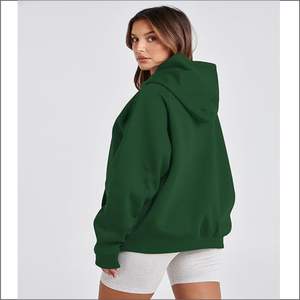 Sudadera con capucha de manga larga con diseño de tendencia de algodón y poliéster 100% para mujer, sudadera bordada con estampado de lana teñida lisa - Product Image 2