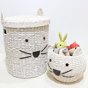 Panier en jacinthe d'eau tissé à la main avec un visage d'animal mignon, rangement en osier durable pour les jouets de la chambre des enfants et la décoration de la maison - Product Image 5