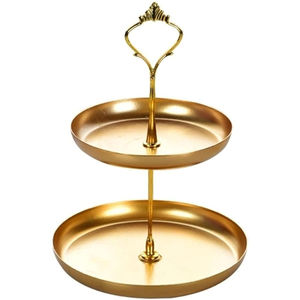 Elegante hoja dorada 2 niveles soporte de pastel de Metal bandeja para servir postres con diseño decorativo de rama de olivo para fiestas y decoración del hogar - Product Image 3