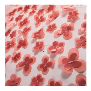 Broderie Tulle Robe Tissu 3D Fleurs 100% Polyester Français Tulle Tissu Haute Qualité Robe De Mariée Voile Tissu