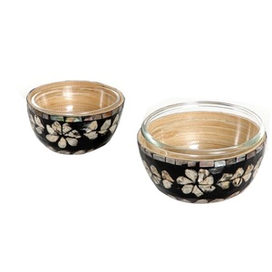 Ensemble de 2 snacks à fruits secs en bois et verre avec incrustation d'os Bol de service Noix et amande Table à dîner Grand bol - Product Image 2