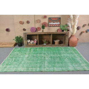 พรมตุรกีโบราณแบบทันสมัยขนาดใหญ่4.9 x 8.3ft สีเขียวปะต่อวัสดุขนสัตว์ด้านหลังสี่เหลี่ยมผืนผ้าสำหรับตกแต่งห้องโถงห้อง - Product Image 1