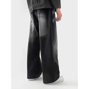 Pantalones Anchos de Mezclilla CORE, Color Negro Lavado, Estilo Vintage Hip Hop, con Parches, Corte Recto, Tejido Holgado para Invierno - Product Image 1