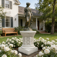Socle en résine classique sculpté de fleurs - Design architectural blanc, base élégante pour statues de jardin et présentoirs de plantes en extérieur