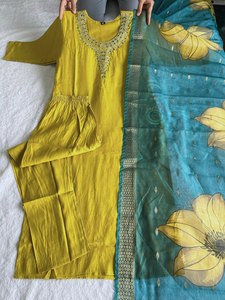 Costume salwar en soie de créateur, robe pakistanaise Salwar Kameez Dupatta, tenue de mariage. - Product Image 2