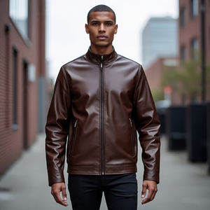 แจ็คเก็ตหนังแท้สำหรับผู้ชายเสื้อโค้ทหนังแกะวัวแขนยาวมีซิปเสื้อโค้ทผู้ชายระบายอากาศได้ดี - Product Image 5