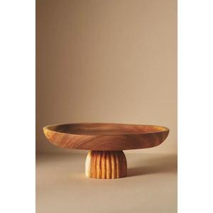 Bol de service vintage en bois d'acacia poli sur pied, décoration de comptoir, décoration de la maison, bols à salade faits à la main, écologiques - Product Image 6