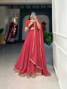 Dernier Designer Fab Zone Georgette Badhani Travail Imprimé Lehenga Choli Haute Qualité Ethniquement Stylé Adultes Spécial Festif - Product Image 3