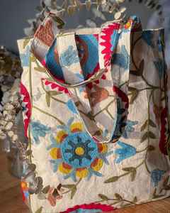 Sacs à main de voyage décontractés unisexes, légers, écologiques, à grande capacité, imprimés en broderie Suzani Kantha vintage - Product Image 2