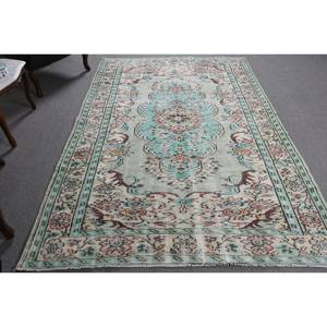 Alfombra clásica de lana azul Beige 5,6X8,9 pies Diseño de retazos turco hecho a mano para sala de estar o dormitorio con respaldo de látex - Product Image 3
