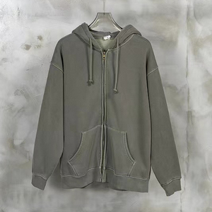 High Street Winter Zip Up hoodies Vintage Old Wash Solid Hooded Zipper Sweater Sweat à capuche surdimensionné pour hommes - Product Image 2