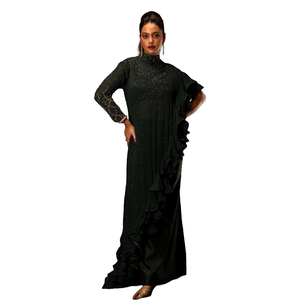 Green Asymmetrical Ruffle Gown Two Piece Women Evening Party <b>Dress</b> for Best Price - Product Image 1