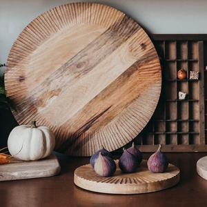 Tabla de cortar redonda con borde acanalado, tablas de cortar de madera de mango para cocina, tabla de cortar para carne, verduras, frutas pequeñas - Product Image 3