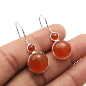 ต่างหูระย้าหินคาร์เนเลี่ยนสีเงินแท้925คุณภาพสูงต่างหูทรงกลมแบบห้อยสำหรับเครื่องประดับทำมือของเธอเป็นของขวัญแต่งงาน - Product Image 3