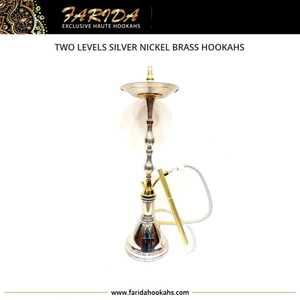 Best Quality Farida Two-Level Luxury Custom Hand Engraved Bent Type Egyptian Hookah <b>Set</b> High-End <b>Glass</b> Silver Nickel Brass - Product Image 5