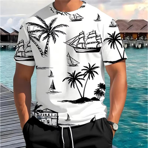 NOVEDAD DE VERANO 2025, camiseta de manga corta con estampado de palmeras para hombre, camisetas informales de moda para vacaciones en la playa para hombre, camisetas gráficas de verano - Product Image 2
