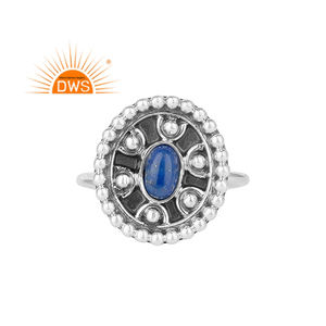 Anillo apilable de piedras preciosas de lapislázuli Natural de plata esterlina oxidada más vendido, fabricante de joyería personalizada - Product Image 1