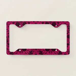Marco de Matrícula Vintage con Diseño Floral Negro y Detalles en Neón - Product Image 1