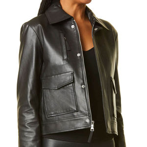 Chaquetas de cuero genuino de piel de oveja para mujer de alta calidad, ropa de invierno personalizada, elegante, impermeable, a prueba de viento, transpirable - Product Image 4