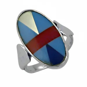 Bague géométrique en argent pour femme, plaquée or rhodié 18 carats, sertie de diamants taille ovale, bijou fantaisie en alliage avec pierre précieuse - Product Image 1