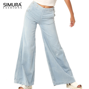 กางเกงยีนส์ขาบานเอวสูงสำหรับผู้หญิง SIMURA ทรงหลวมใส่สบาย ผ้าฝ้าย ความยาวเต็มตัว สไตล์ฤดูร้อน - Product Image 1