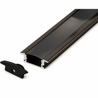Profilé en aluminium LED encastré à bride de 17*7 mm en forme de U avec diffuseur pour bandes LED, revêtement noir par poudrage