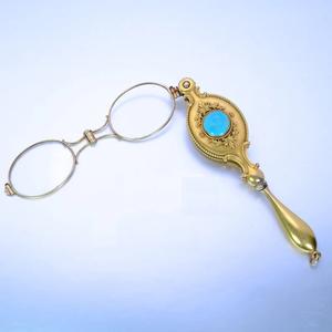 Diamante turquesa antiguo Sólido 18K Oro amarillo Lorgnette con Sky Ruby Diamond Gafas para joyería de moda unisex - Product Image 5