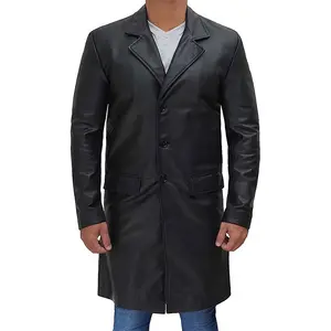Impermeabile da uomo lungo in pelle imbottito impermeabile nero alla moda per adulti cappotto antipioggia con tuta con cappuccio